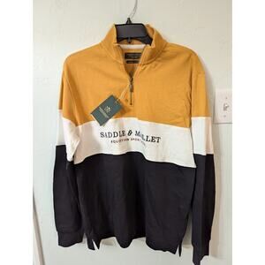 Saddle And Mallet Long Sleeve, XL, Navy,Cream and Mustard,1/4 Zipper Front